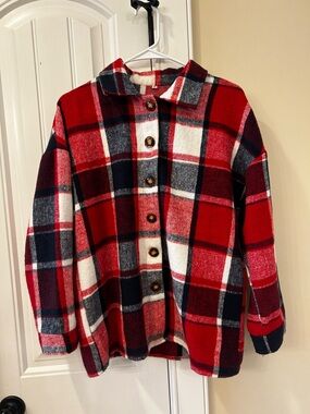 Red Plaid Button-Up Shacket